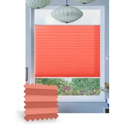 Plissee ohne Bohren nach Maß, Korallenrot 147060, 30 x 80 cm, Plissee individuell maßangefertigt
