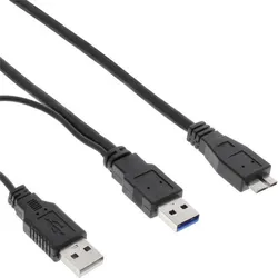 INLINE USB 3,0 Y-Kabel, 2x A an Micro B, schwarz, 1,5m