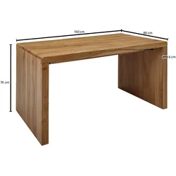 FineBuy Schreibtisch 160 x 80 x 76 cm Akazie Massiv Bürotisch Büromöbel