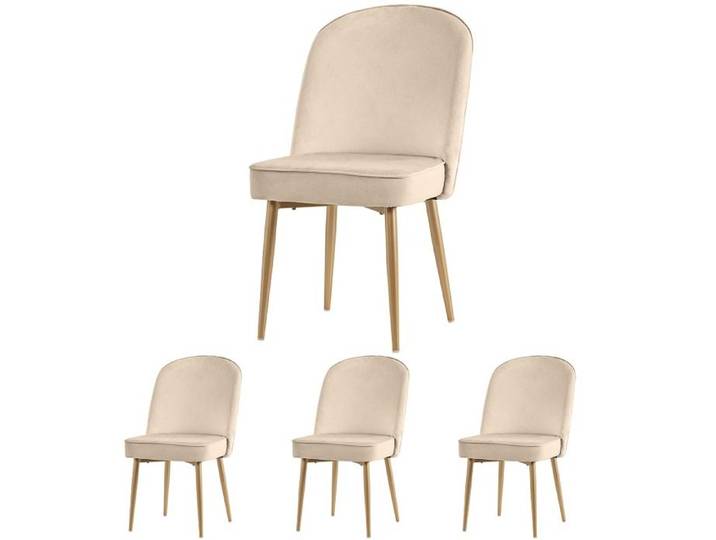 Lot De 4 Chaises De Salle À Manger Chaises De Salle À Manger En Velours Beige Moderne Pieds En Métal Doré Élégant Et Confortable