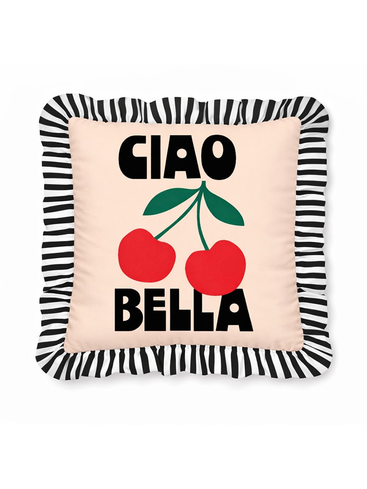 Really Nice Things Kissen "Ciao Bella" in Beige/ Schwarz/ Rot - (L)55 x (B)55 cm - onesize