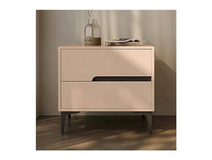 YANG11FAN Vielseitig Schlichter Nachttisch aus Holz mit schmaler Seite Nachttisch mit zwei Schubladen(Beige,Groß)