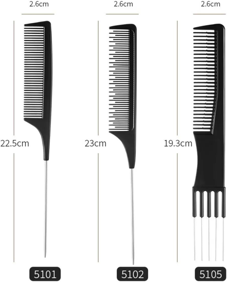 INF Pointed Tail Hair Comb 3-Piece Set – Steel Pin Teasing and Styling Combs for Volume and Precision
