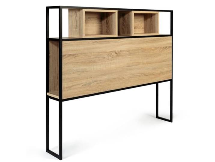 IDMarket - Kopfteil auf Fuß Detroit 145 cm Holz und Metall schwarz Industriedesign