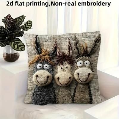DynamicDeals Smiling Donkey Plush Cushion Cover Soft Cartoon Pillow Cover For Sofa, Bed & Kids Room a 17.72 Inches