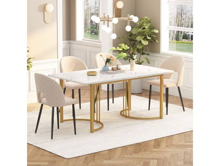 Table à manger - EIFSON - Moderne - Marbre - 140x80cm - Pieds en or