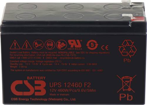 CSB Battery UPS 12460high-rate UPS12460F2 Bleiakku 12V 9.6Ah Blei-Vlies (AGM) (B x H x T) 151 x 99 x 65mm Flachstecker 6.35mm