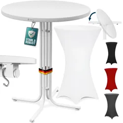 CASARIA® Stehtisch klappbar mit Husse 80cm Rund Bistrotisch weiß