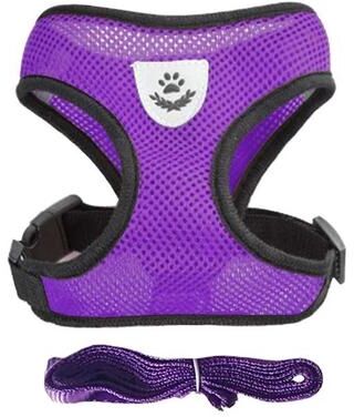 Uplift Essentials Adjustable Breathable Mesh Cat Harness & Leash Set purple s