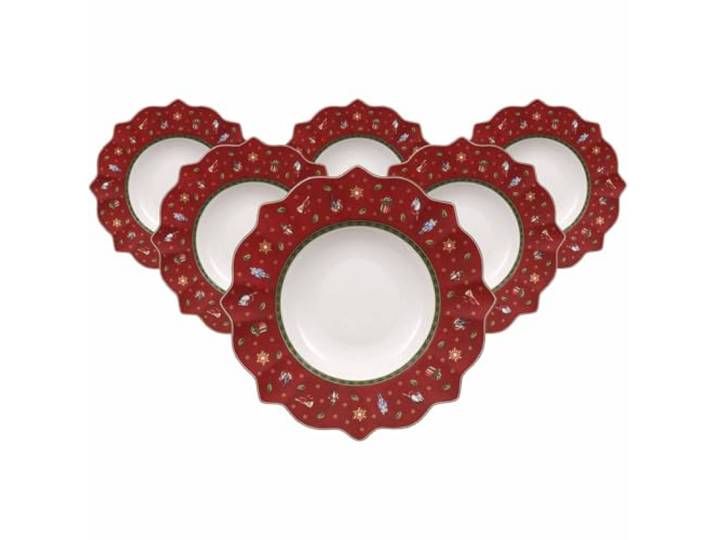 Villeroy & Boch Toy's Delight Suppenteller 6er Set, 26 cm, Tiefer Teller mit Weihnachtsdekor, Premium Porzellan, Rot
