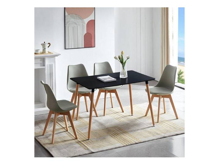 LuxusKollektion Essgruppe Esszimmergruppe Esstisch 4 Stühle Schwarz Tisch 4 Grau Stühle