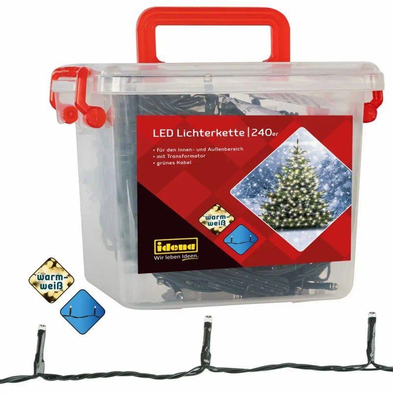 Idena LED-lichtketting warmwit met 240 LED's en 8 uur timer, 21,0 meter