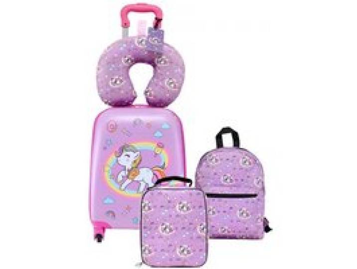 VEVOR Valise Enfant 32x23x45 cm Bagage Enfant Fille Garçon, Valise Cabine Rigide à Roulettes Motif Licorne avec Sac à Dos, Oreiller U, Sac-Repas, Étiquette Bagages Approuvée par Compagnies Aériennes