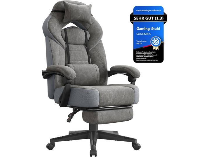 Gamingstuhl ergonomisch 150 kg Schiefergrau Fussstütze