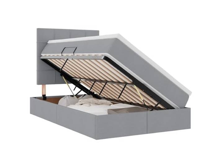 KKgypkn Moderne Stauraumbett mit Matratze 120x200 cm, LED-Beleuchtung Hellgrau, Polyester-Bezug, inklusive mittelharter Matratze und hydraulischem Liftsystem