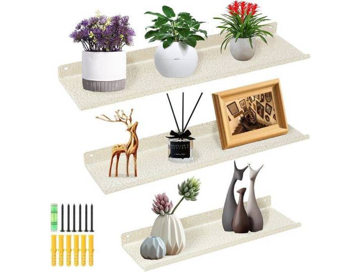 UTEN Étagères Murales Métalliques Lot de 3 Étagere Murale Flottante En métal Rangement Cuisine Salle de Bain et Salon