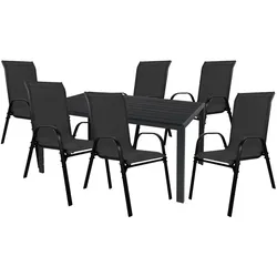 Mojawo, Gartentisch + Balkontisch, Gartengarnitur Sitzgarnitur 7-teilig 180x90cm Aluminium / Nonwood (180 x 90 x 74 cm)
