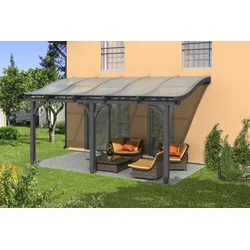 Skan Holz Terrassenüberdachung Venezia mit Mittelpfosten Breite 541 cm-541 x 239 cm-schiefergrau
