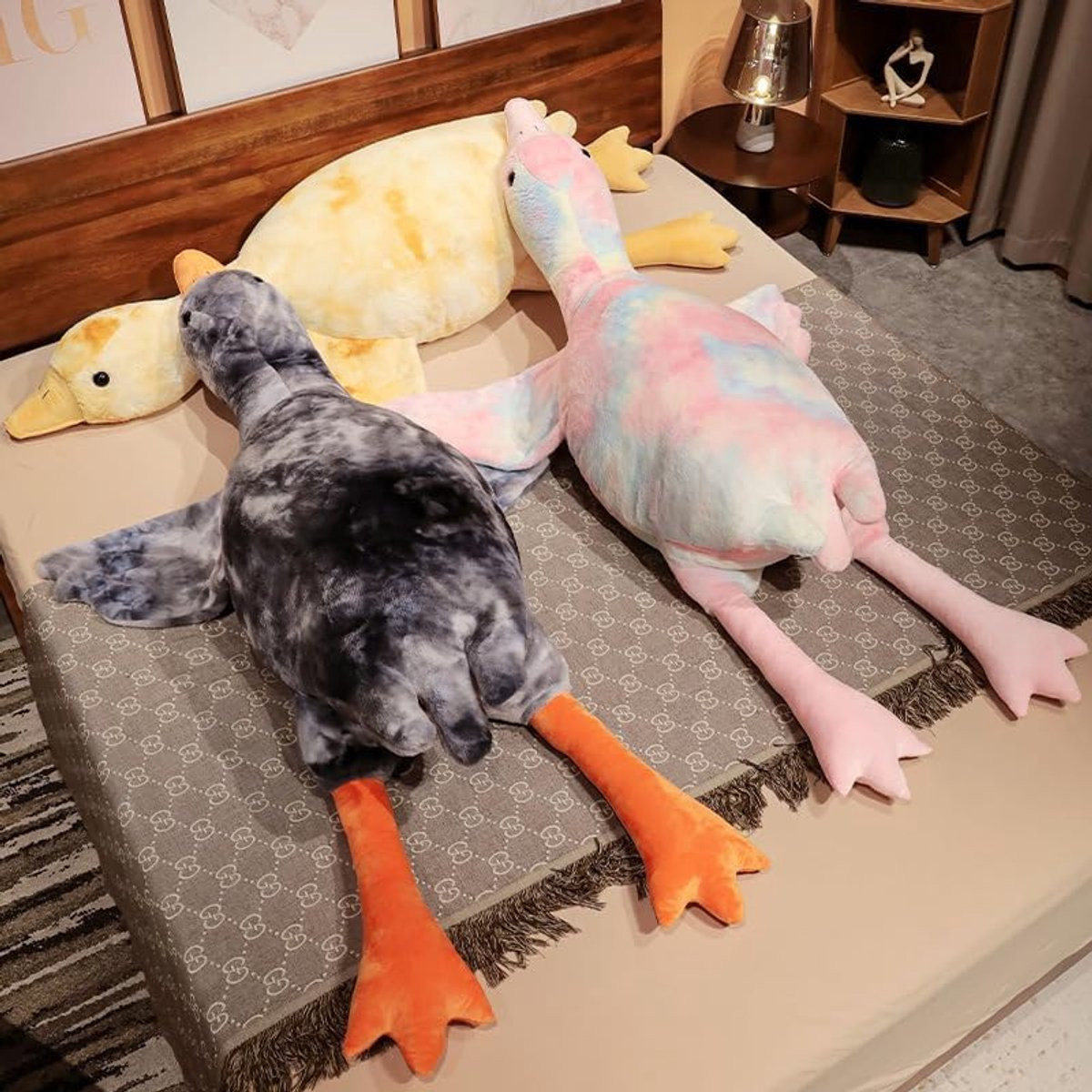 Zachte pluche eend knuffel en slaapkussen voor kinderen, grijs, 160 cm
