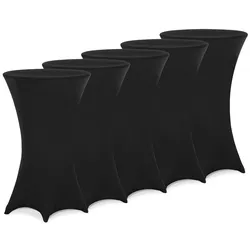 DETEX® Stehtischhusse 5er Set Schwarz 70-75cm Verstärkter Fußbereich 30°C Waschbar Stehtisch Hussen Stretch Überzug