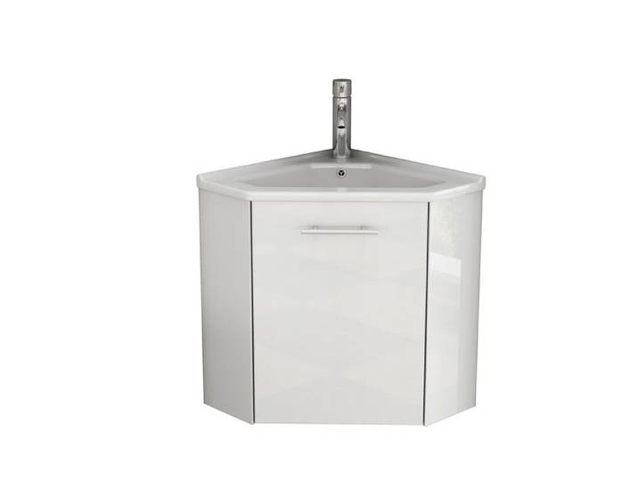Meuble Vasque D'angle Blanc 39.8x24.8x40cm Vasque Céramique Pare-éclaboussures Charnières Douces Pré-assemblé Sans Robinetterie