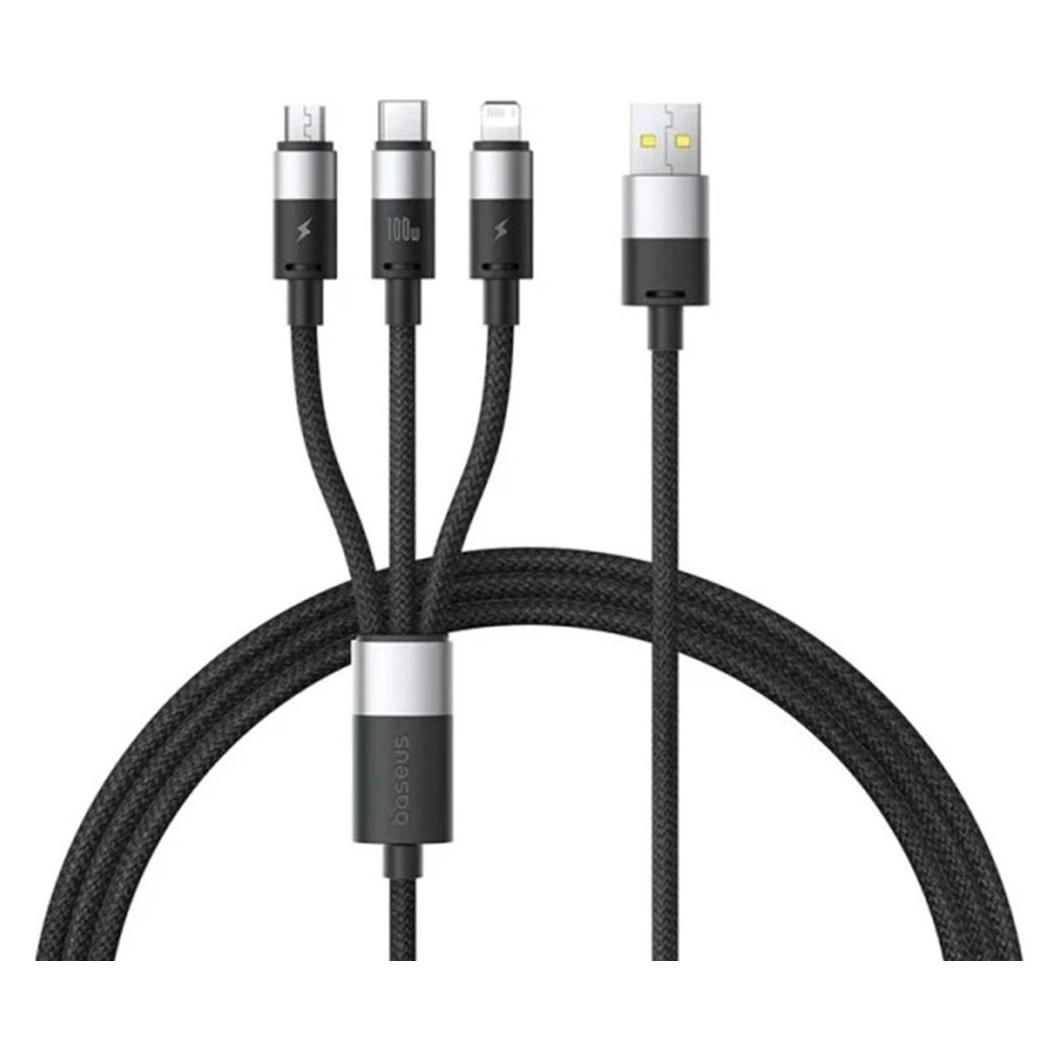 Baseus USB-A to Lightning / microUSB / USB-C Charging Cable StarSpeed 3in1, 100W, 5A, 1.5m, Black (1.50 m, 100 W) (58866705)
