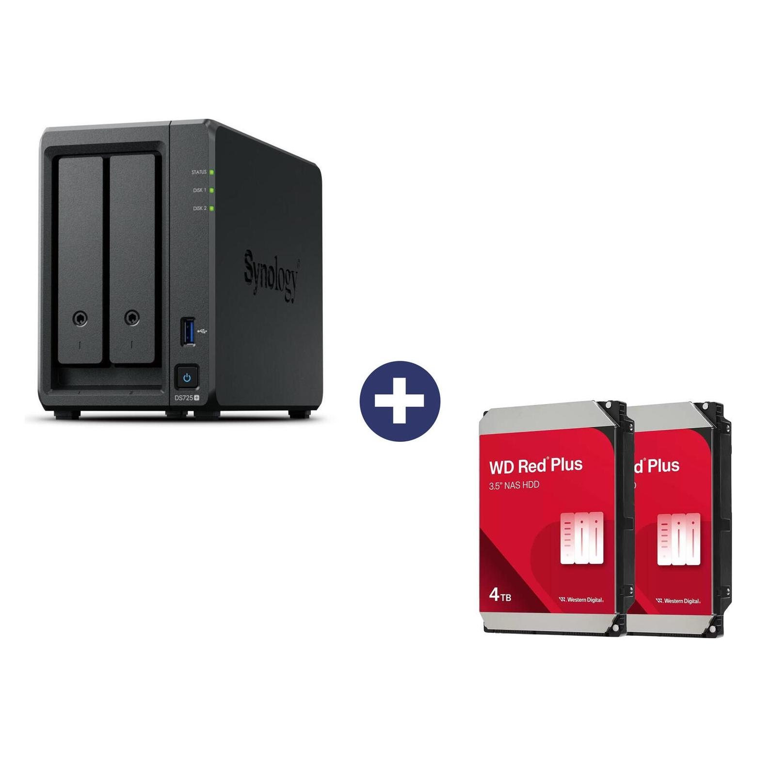 Synology Disk Station DS725+ NAS-Server (2 Schächte) + WD Red Plus NAS Festplatte - 8 TB (2x 4... (2 x 4 TB) (DS725+&WD40EFPX)
