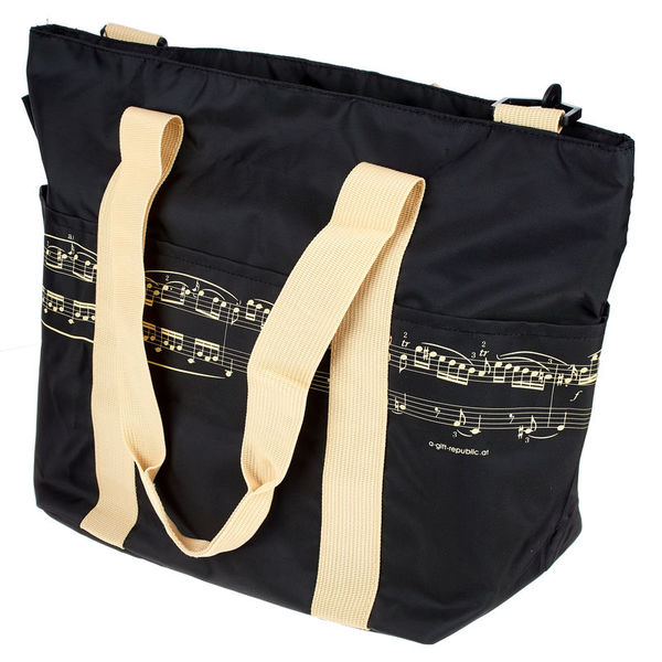 agifty Schultertasche Pro Musica beig Black with beige staves