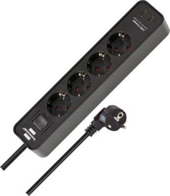 Brennenstuhl Ecolor Steckdosenleiste, 4-fach, 2 USB C, 45°-Anordnung, erhöhter Schutz, 1,5 m Kabel, schwarz