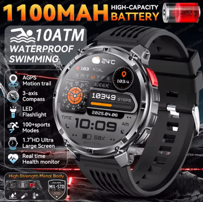 Inspire Picks 2026 T Rex3 Pro Military GPS Smartwatch 1100mAh Long Standby Rugged Outdoor Watch black