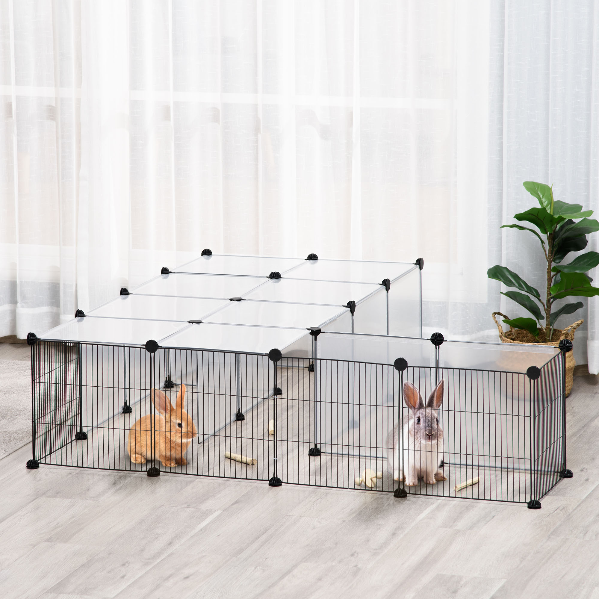 Pawhut Recinto per Animali Modulabile con Pannelli 35x35 cm e Accessori, in Acciaio e PP, 140x70x70 cm, Nero