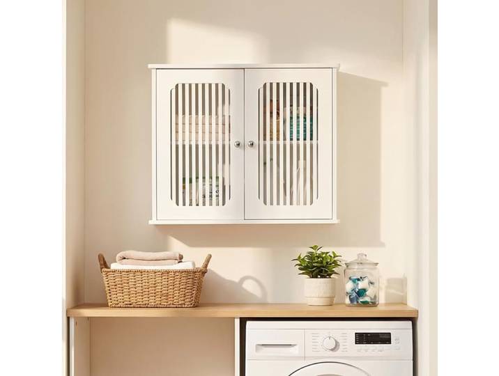 MEUBLIV Armoire murale salle de bain blanche double porte à lames rangement mural à suspendre