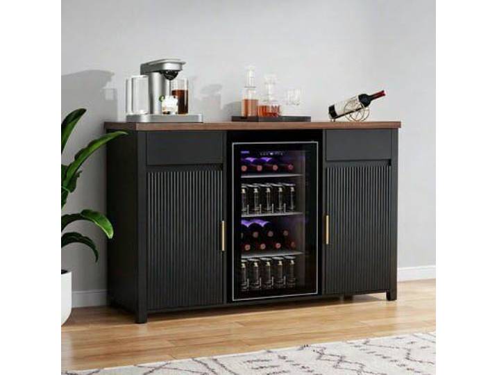 Kaffeebar mit Mini-Kühlschrank, Platz for Steckdose, Weinschrank(Black)