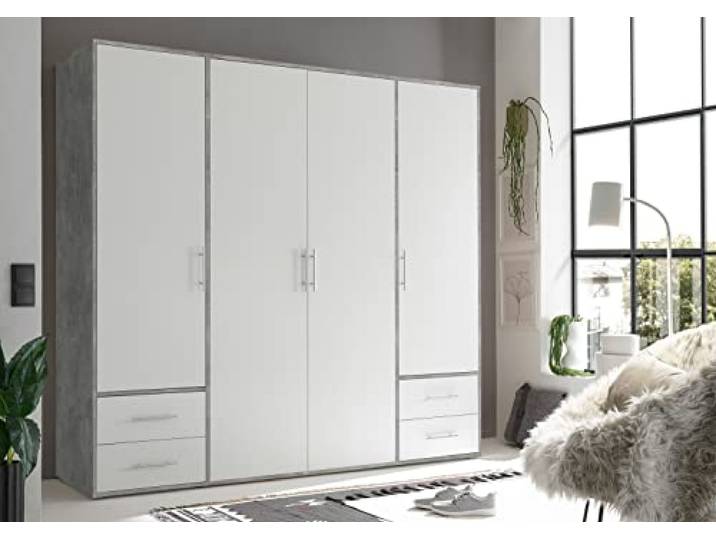 möbelando Kleiderschrank >Valencia< (BxHxT: 206x195x60 cm) in Beton Optik/Weiß