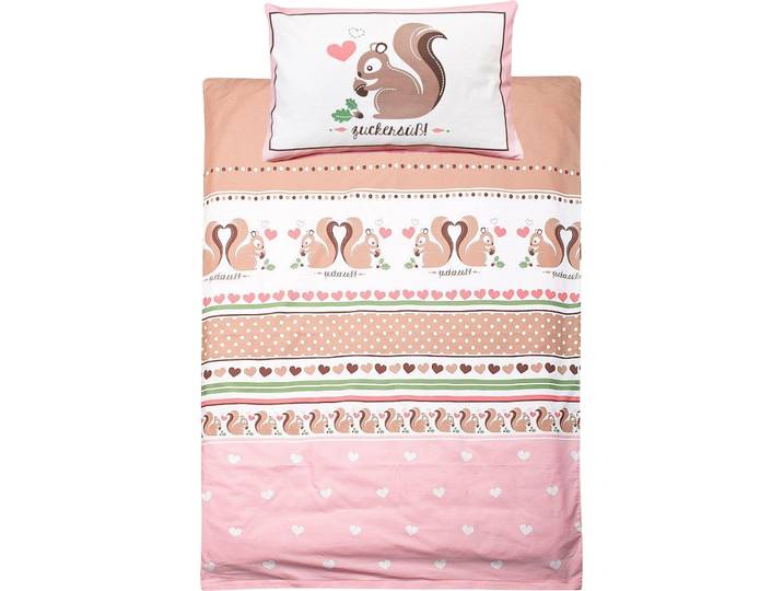 Kinderbettwäsche ADELHEID Zuckersüss Eichhörnchen , rosa, B/L: 100cm x 135cm, 1 Stk., 1 Stk., Biber, B/L: 40cm x 65cm, Biber, Obermaterial: 100% Baumwolle, Bettwäsche, Kinderbettwäsche, abgepasstes Kissen mit Eichhörnchen