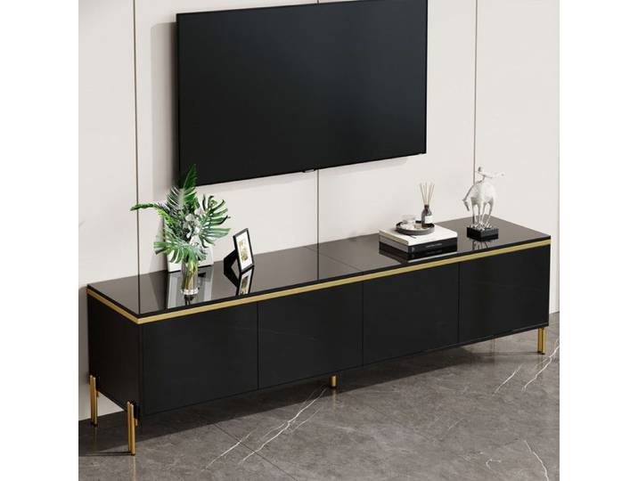 Piaenon - Meuble TV Brillant 170x38x50cm avec 4 Portes 60kg Rangement Design Moderne Salon Moderne - noir