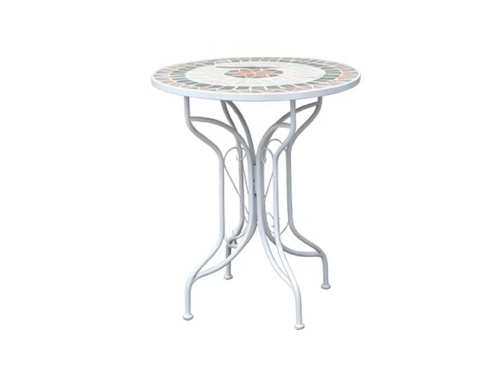 exproyzk Runder Outdoor-Beistelltisch Mit Stühlen – Tisch Mit Keramikplatte Moderner, kleiner Dekotisch (Couch-/Teetisch) mit Stuhl – für Terrasse, Garten, Balkon oder Veranda(Weiß,1table)