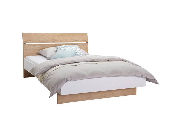 Hom`in Bett, Weiß, Eichefarben, 140x200 cm, Schlafzimmer, Betten, Doppelbetten
