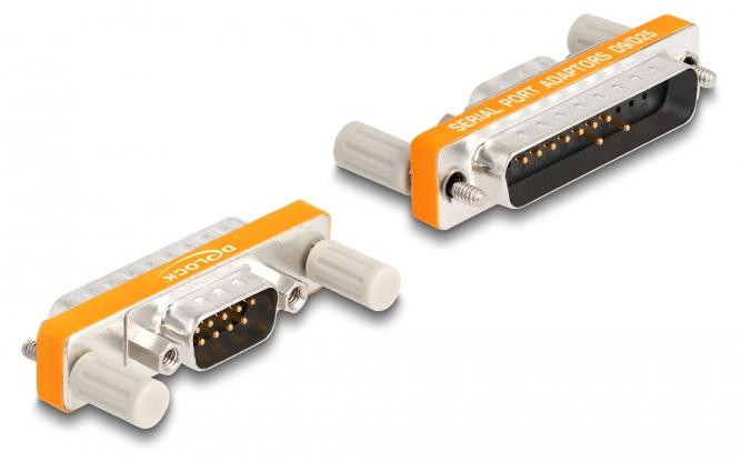 Delock Adapter D-Sub 9-polige mannelijke connector naar D-Sub 25-polige mannelijke connector, Oranje/Zilver