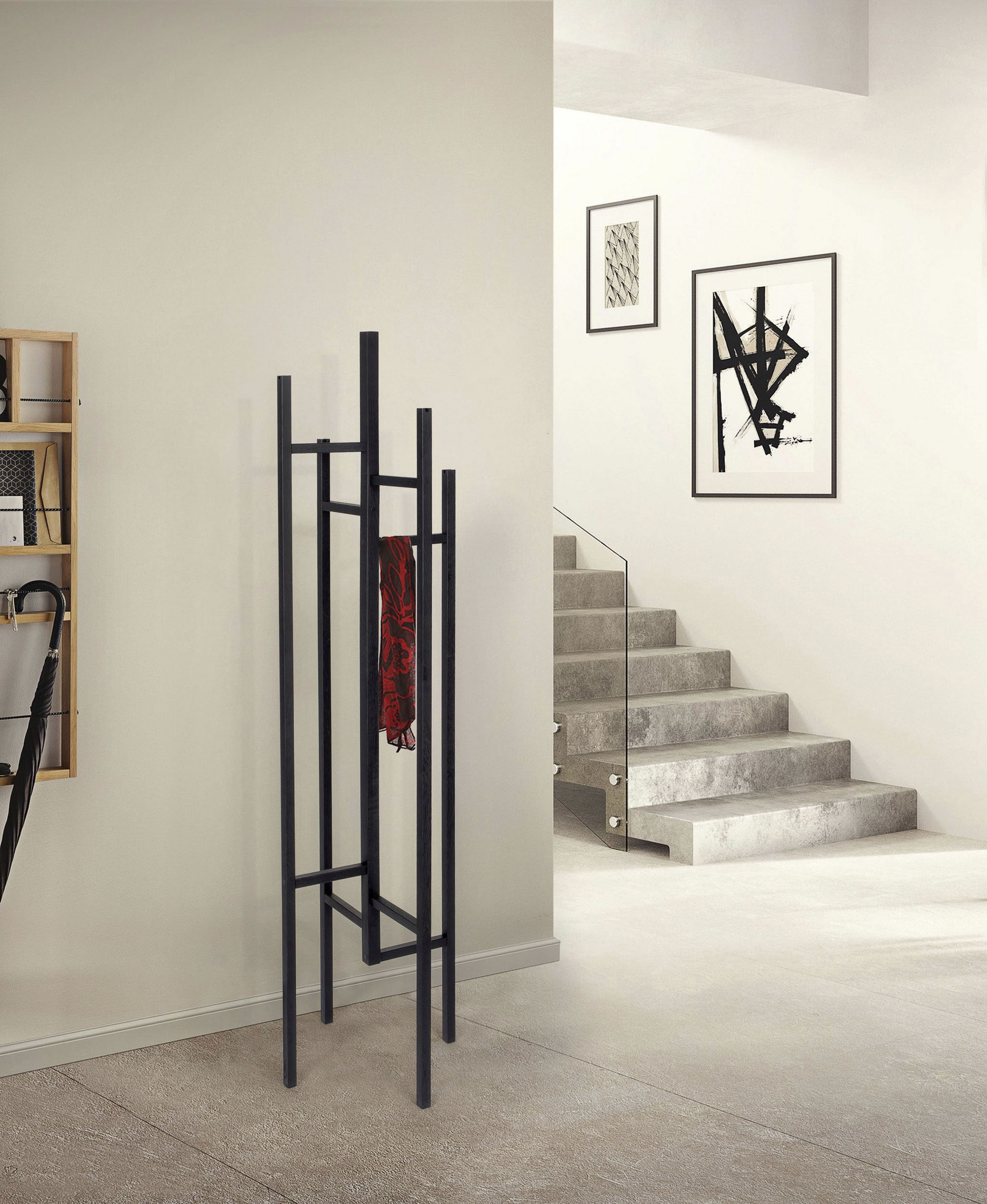 Garderobenständer HOME AFFAIRE "Eigen, Kleiderständer, Garderobe, Diele", schwarz, B:47cm H:175cm T:47cm, Massivholz, Garderobenständer, Garderobenständer, im skandinavian Design, aus keilverzinkter massiver Buche schwarz Einheitsgröße