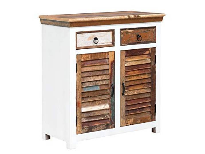 Woodkings® Kommode Perth weiß, 2türig, recyceltes Massivholz antik, Sideboard, Design Hochkommode 2 Schubladen, Holzmöbel