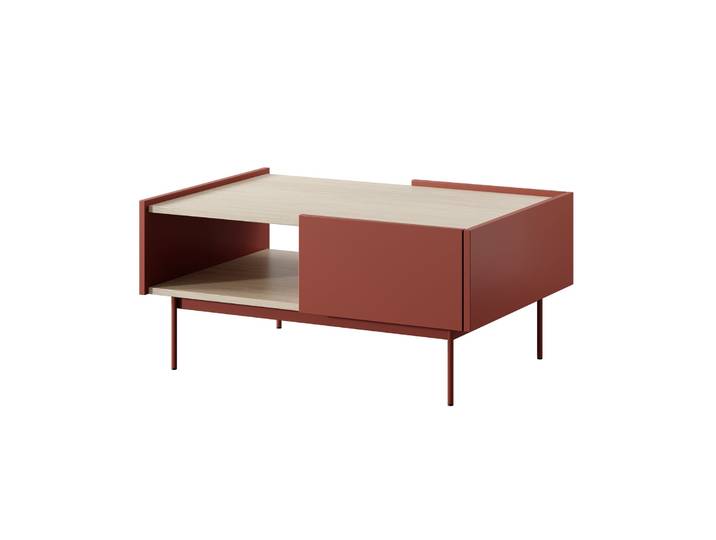 Couchtisch Color 97x65 cm mit Schubladen Ziegelrot / Eiche Linea