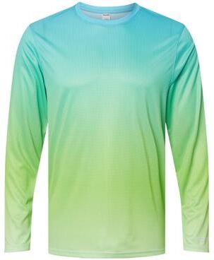 Paragon SM0225 Barbados Performance Pin Dot Long Sleeve T-Shirt in Aqua Blue/Light Lime size 2XL   Microfiber polyester 225