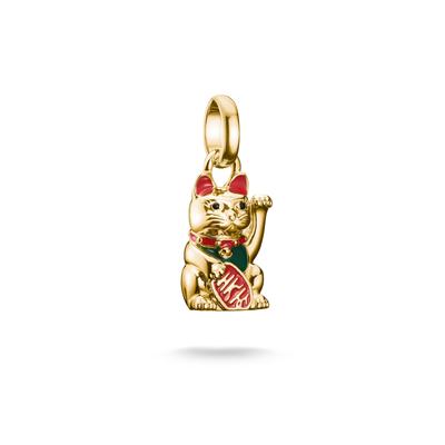 Charm-Einhänger THOMAS SABO "Charm Maneki-neko / Winkekatze vergoldet - Connect", bunt (gelbgoldfarben, rot, grün), Charms, Damen, Silber 925 (recycelt)
