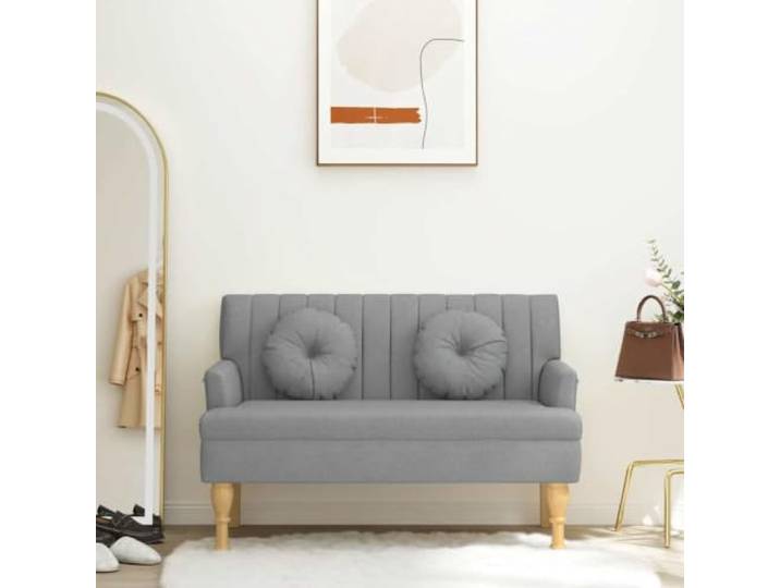 VIHHQGC Sitzbank mit Kissen Hellgrau 113x64,5x75,5 cm Stoff Stoffbezug, atmungsaktiv, langlebig, Kautschukholzbeine, Sperrholzgestell, 110 kg belastbar, vertikales Linienmuster,