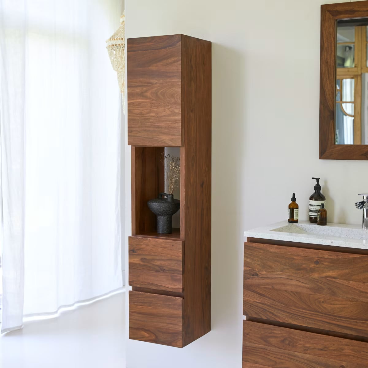 Tikamoon Nova Kolomkast van massief palissander - Bruin - Sheesham - H: 147 cm, B: 30 cm, D: 30 cm