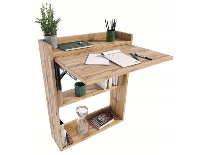 Bureau Mural Pliant WOTAN - Étagère Bibliothèque - 85x70x20 cm - Blanc