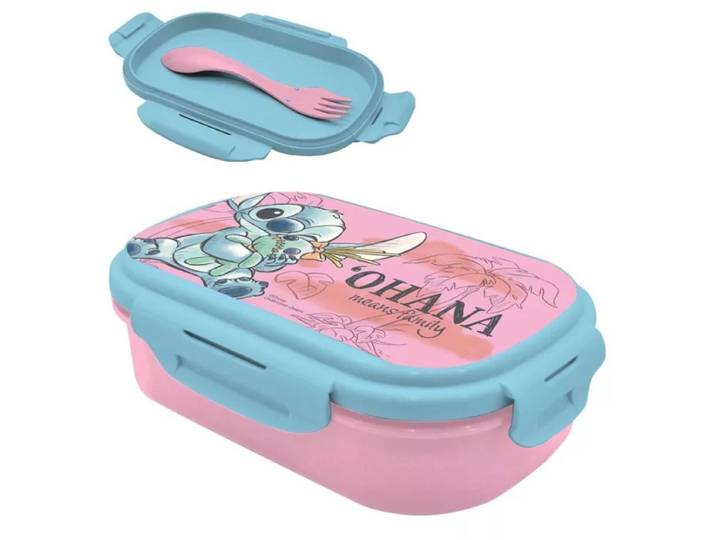 Lilo & Stitch ''Ohana'' Lunchbox / broodtrommel / brooddoos met bestek - vorklepel - Magical - PP - Lunchtrommel - School