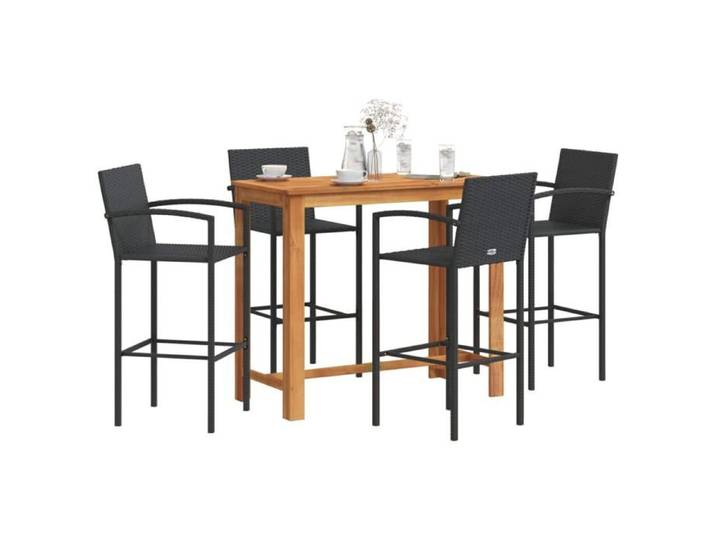 Ensemble de bar de jardin 5 pcs noir bois massif acacia rotin table et chaises de bar d'extérieur ensemble de 3295289