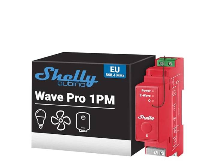 Shelly Qubino Wave Pro 1PM – Slimme Z-Wave Schakelaar│ 1 Kanaal – 16A│ Geïntegreerde Energiemeter│ DIN-Railmontage│ Slimme Verlichting│ Z-Wave Gateway Vereist
